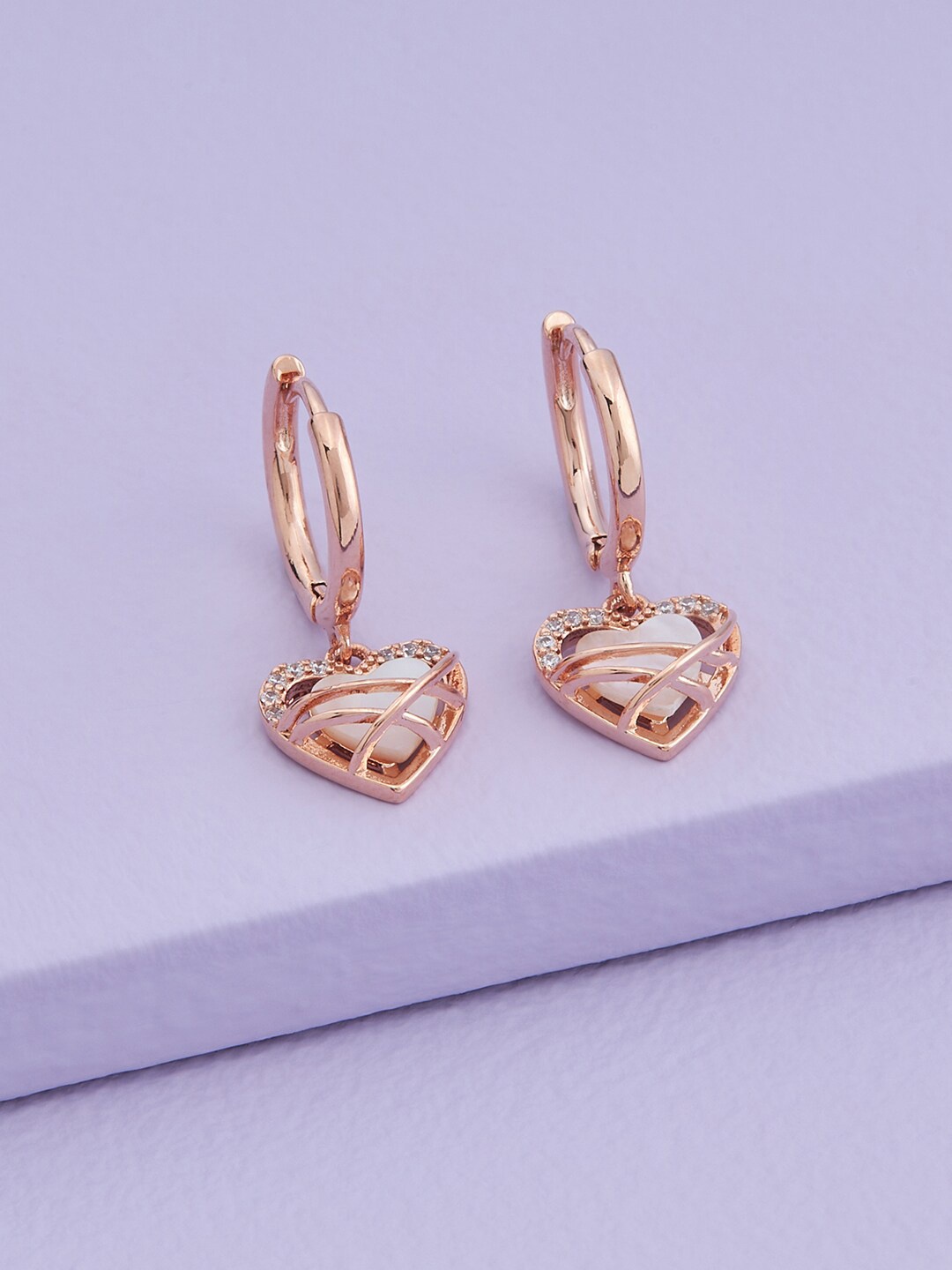 

Kushal's Fashion Jewellery Rose Gold-Plated Circular Hoop Earrings, White