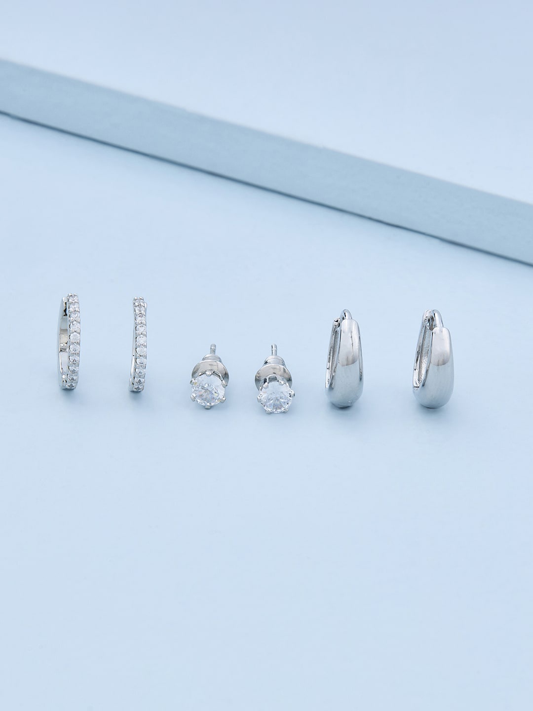 

Kushal's Fashion Jewellery Pack Of 3 Rhodium-Plated Contemporary Studs Earrings, White