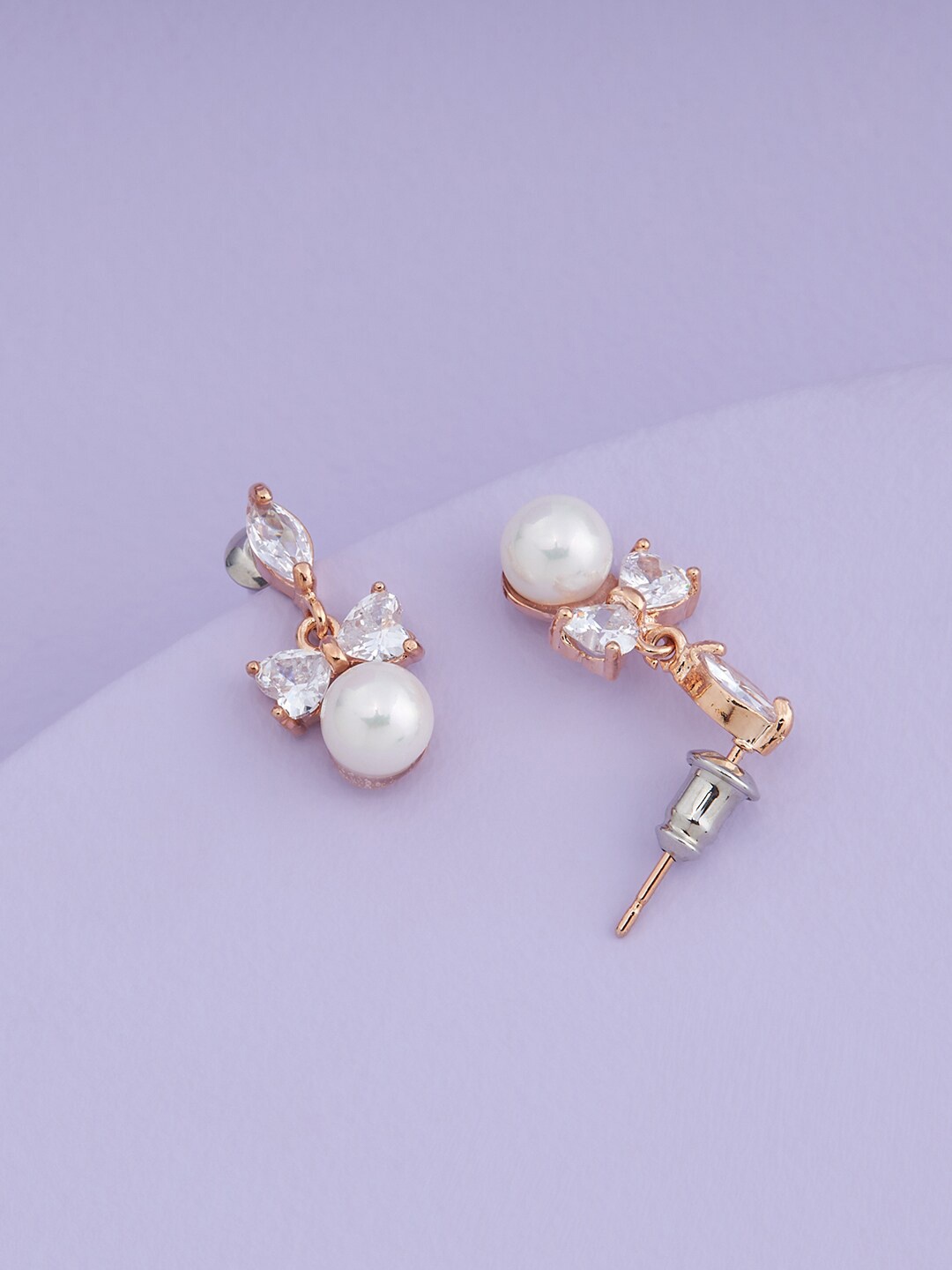 

Kushal's Fashion Jewellery Rose-Gold Plated Contemporary Studs Earrings, White