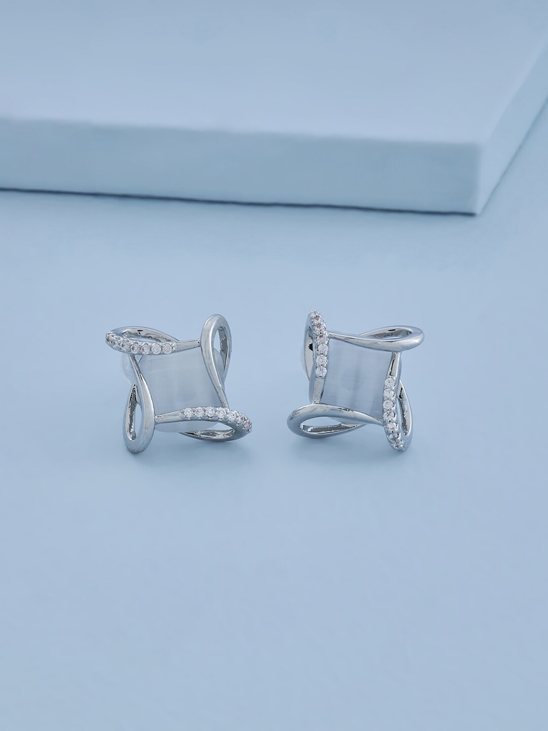 

Kushal's Fashion Jewellery Rhodium-Plated Contemporary Studs Earrings, White