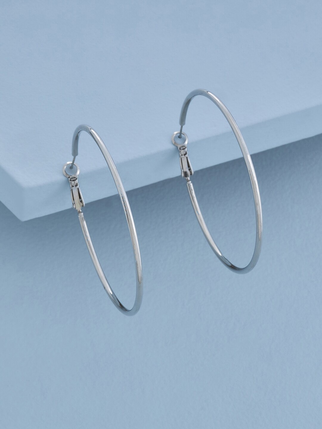 

Kushal's Fashion Jewellery Rhodium-Plated Circular Hoop Earrings, Silver