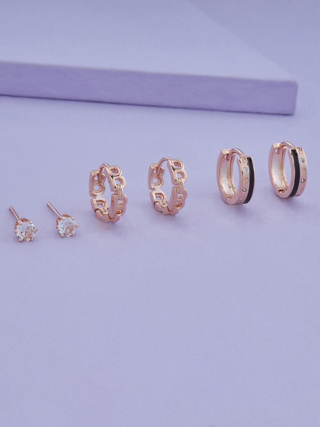 

Kushal's Fashion Jewellery Pack of 3 Rose-Gold-Plated Contemporary Studs Earrings