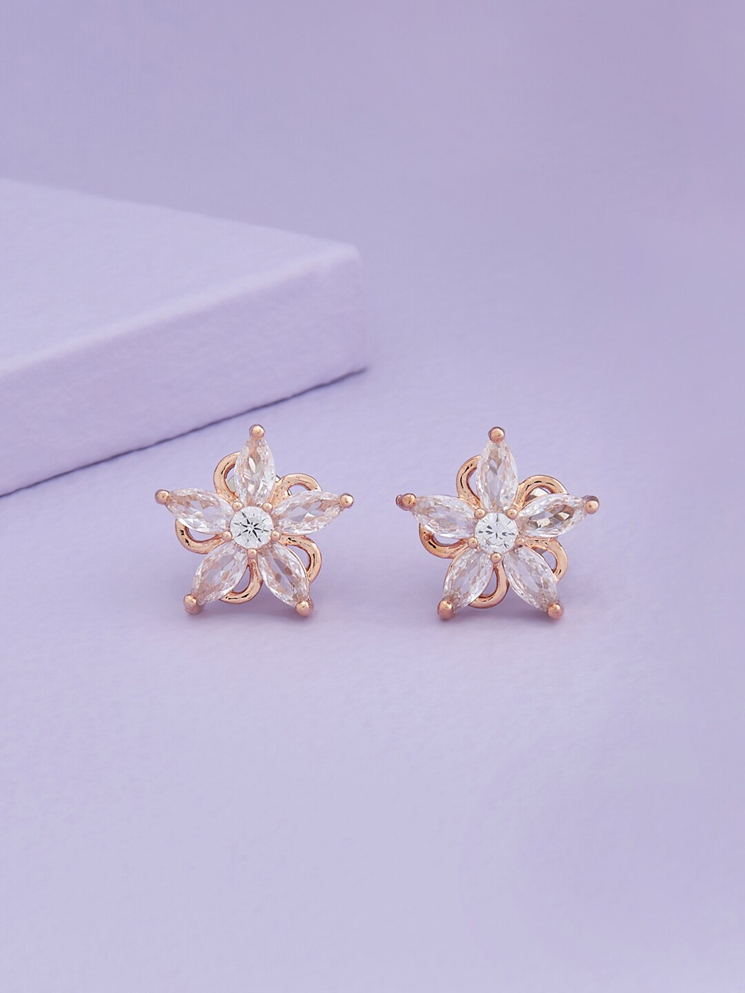 

Kushal's Fashion Jewellery Rose Gold Plated CZ Floral Studs Earrings, White