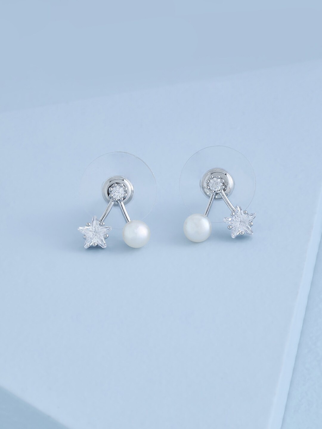 

Kushal's Fashion Jewellery Rhodium Plated Contemporary Studs Earrings, White