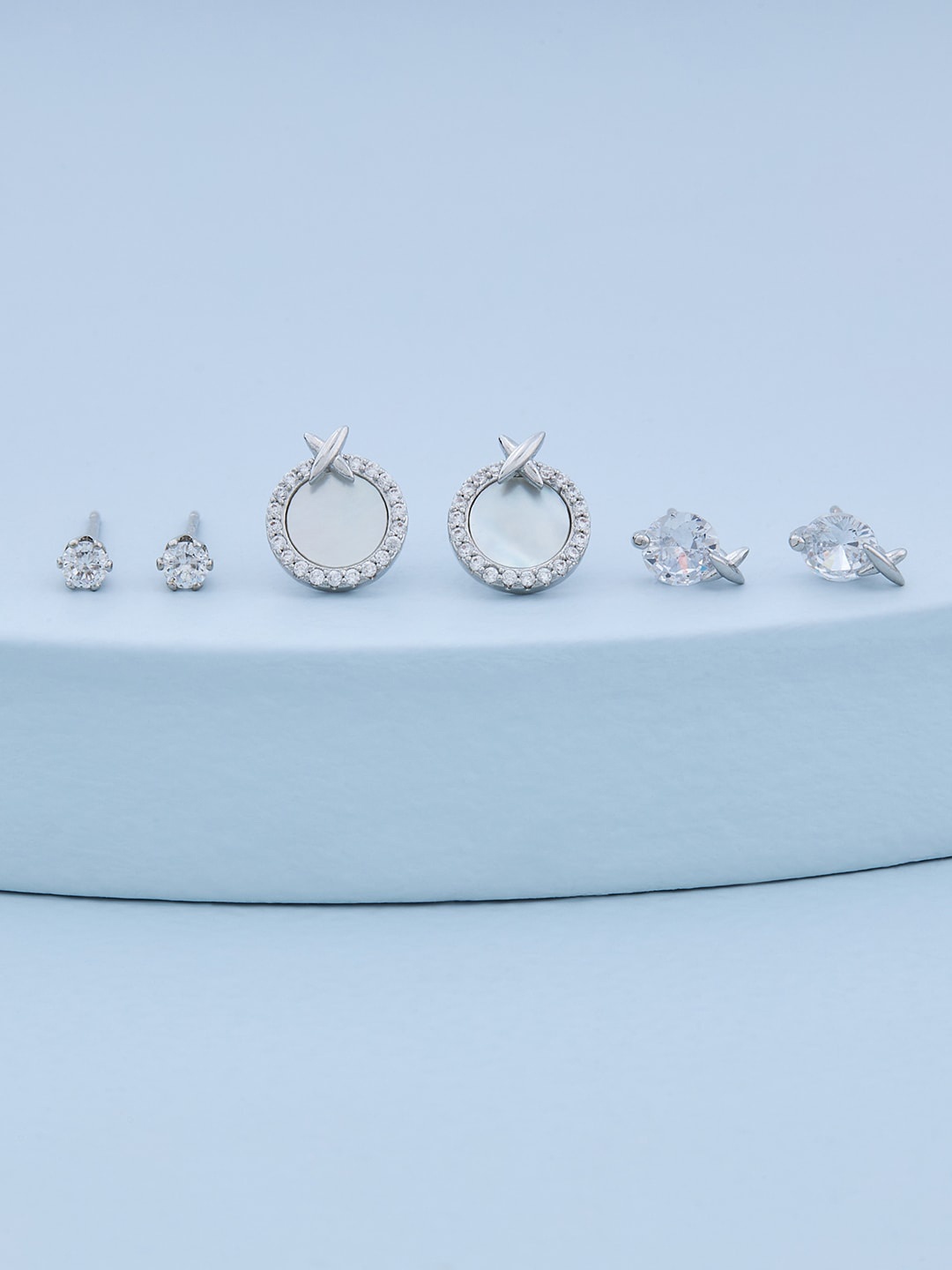 

Kushal's Fashion Jewellery Set Of 3 Rhodium Plated Contemporary Studs, White