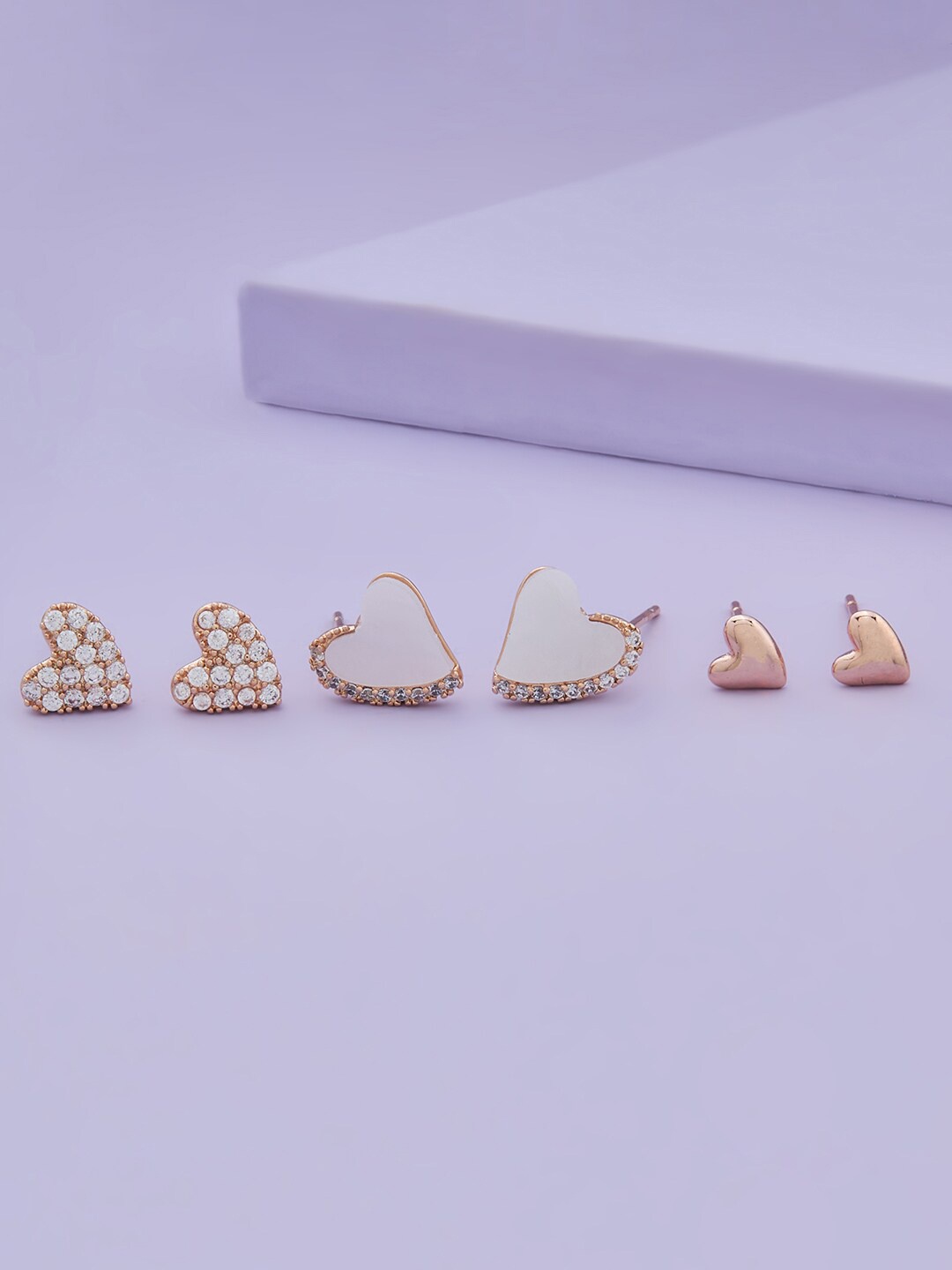 

Kushal's Fashion Jewellery Set Of 3 Rose-Gold Plated Contemporary Studs Earrings