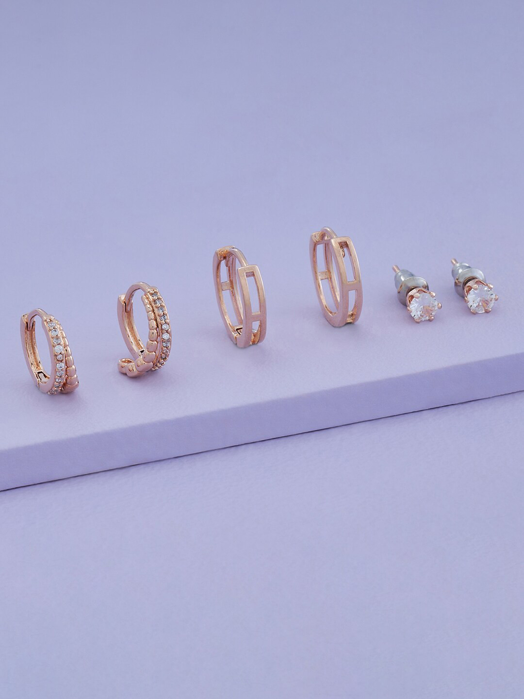 

Kushal's Fashion Jewellery Pack of 3 Rose Gold-Plated Contemporary Studs Earrings