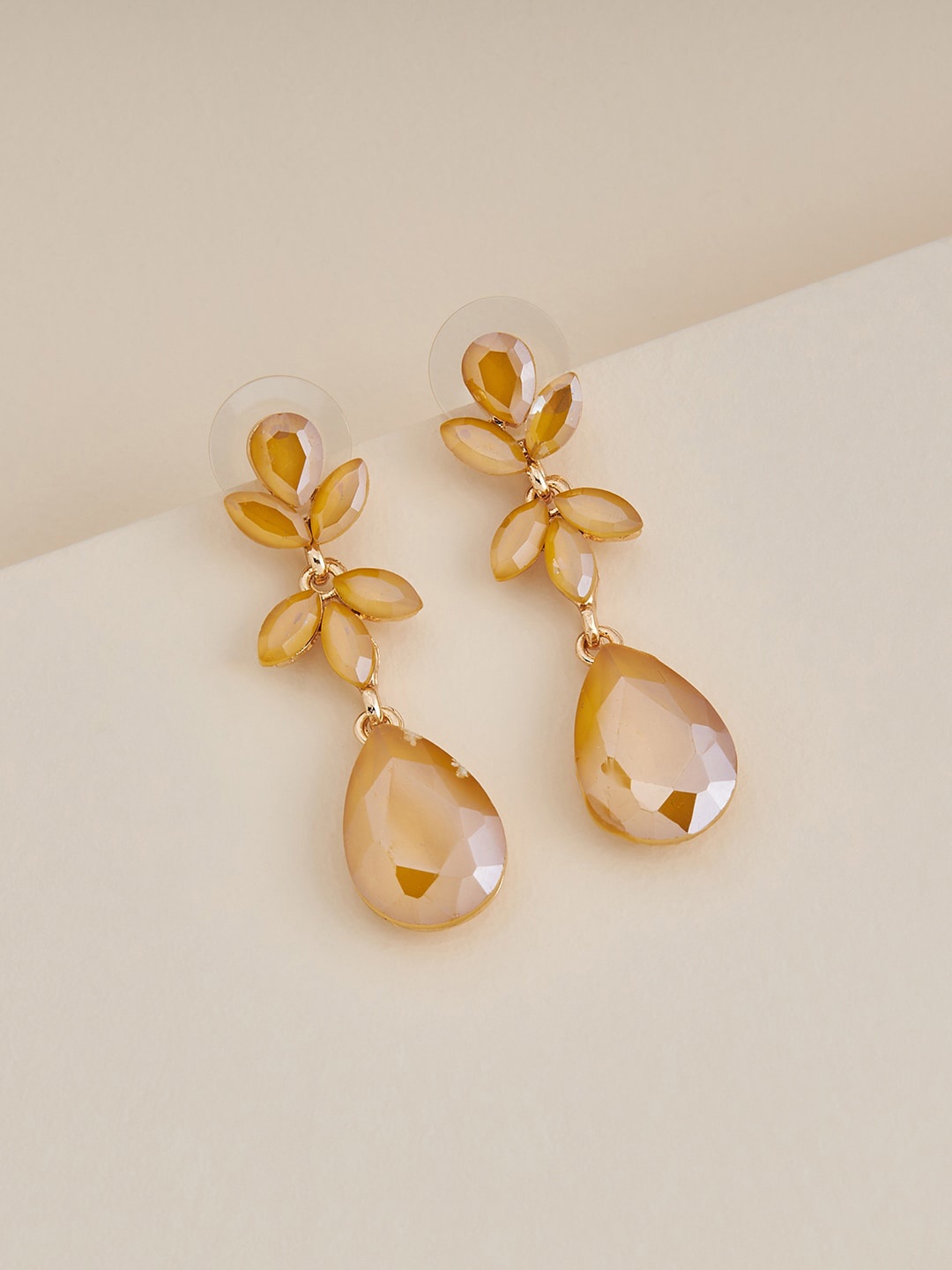 

Kushal's Fashion Jewellery Gold-Plated Artificial Stones Floral Drop Earrings, Yellow