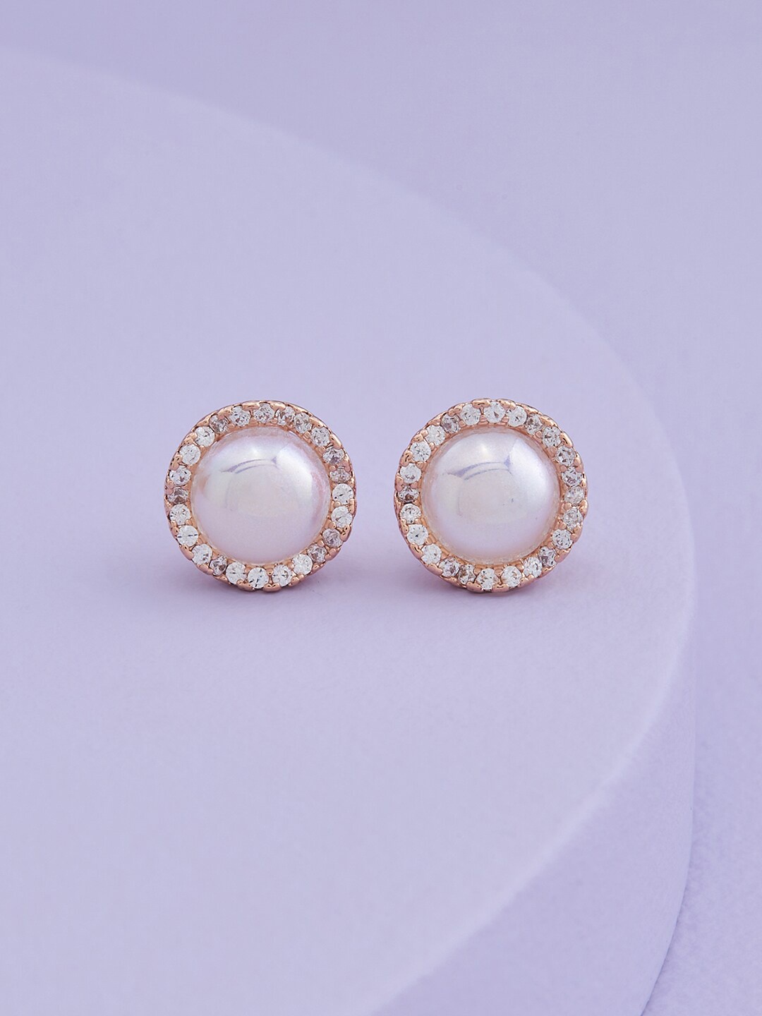 

Kushal's Fashion Jewellery Rose Gold-Plated Cubic Zirconia Circular Studs Earrings, White
