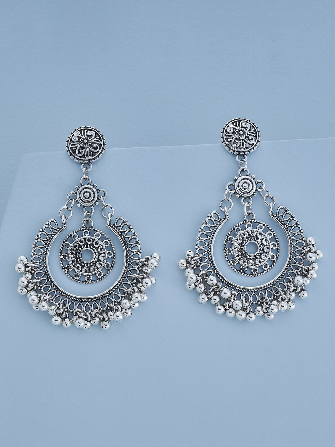 

Kushal's Fashion Jewellery Rhodium-Plated Oxidised Contemporary Drop Earrings, Silver