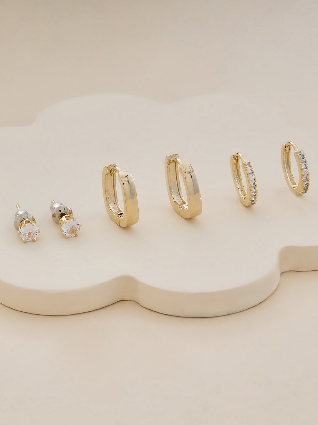 

Kushal's Fashion Jewellery Pack Of 3 Gold Plated CZ Contemporary Hoop Earrings, White