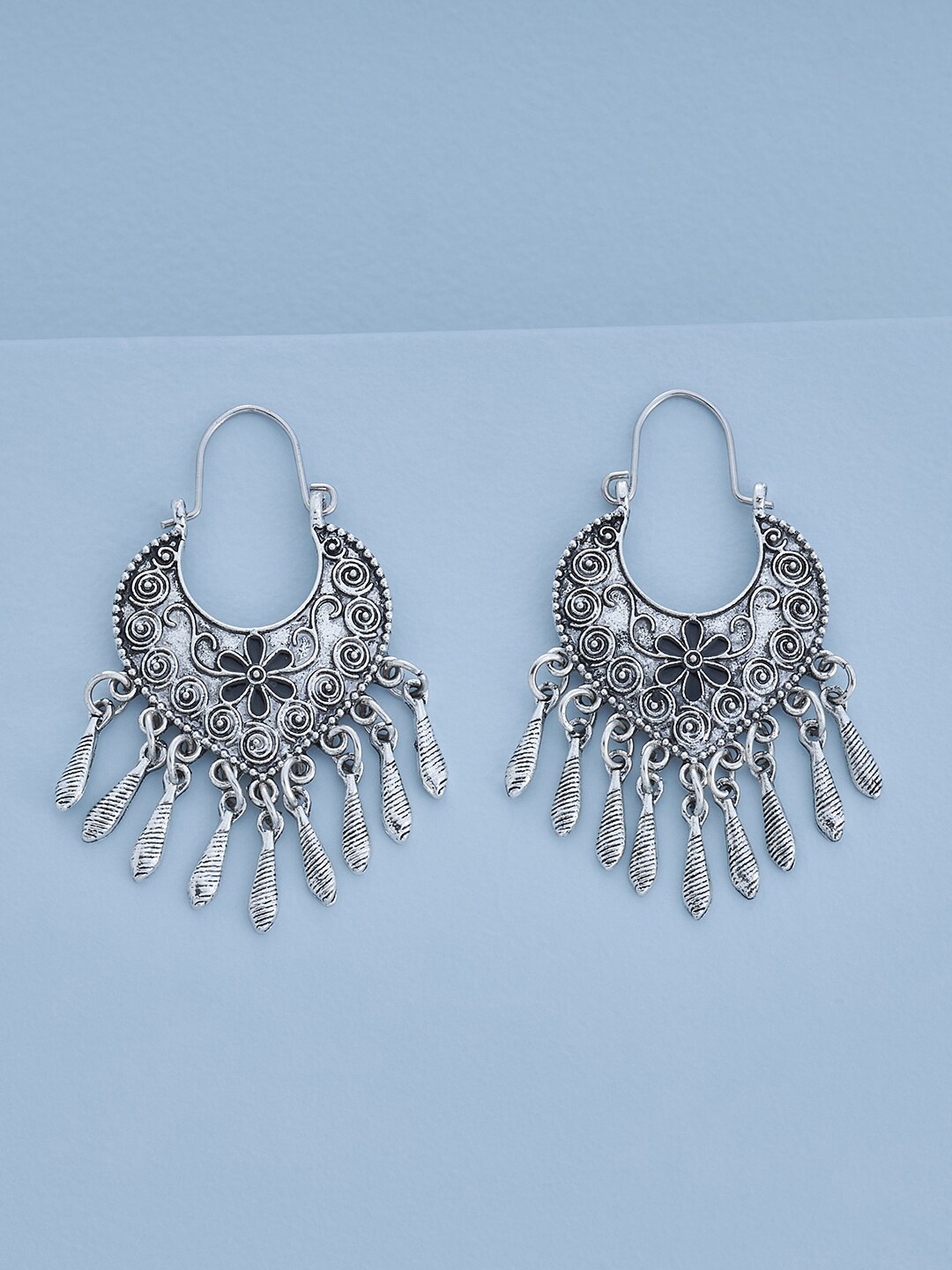 

Kushal's Fashion Jewellery Rhodium-Plated Oxidised Contemporary Hoop Earrings, Black