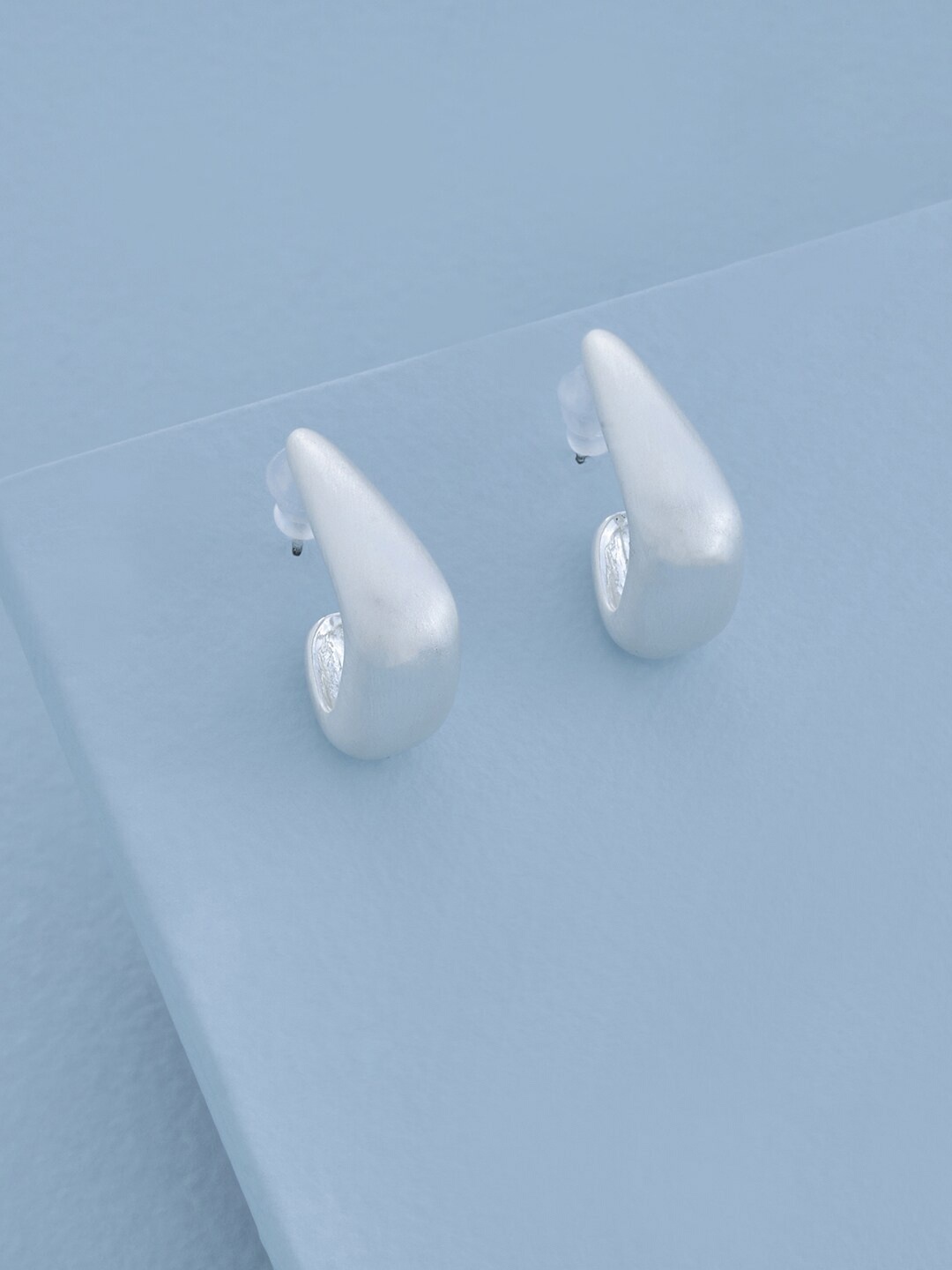 

Kushal's Fashion Jewellery Rhodium-Plated Contemporary Half Hoop Earrings, Silver
