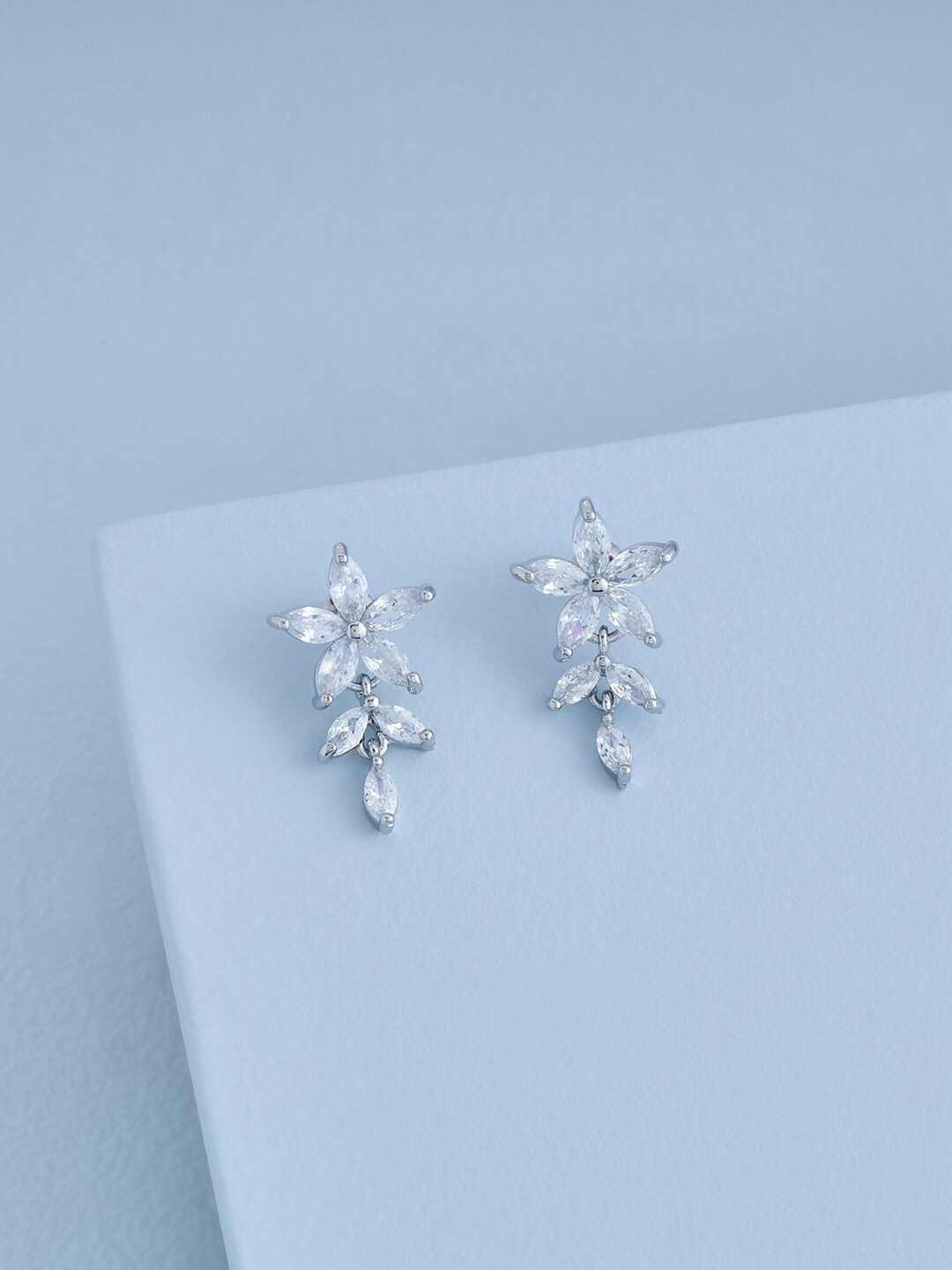 

Kushal's Fashion Jewellery Rhodium-Plated Cubic Zirconia Floral Drop Earrings, White