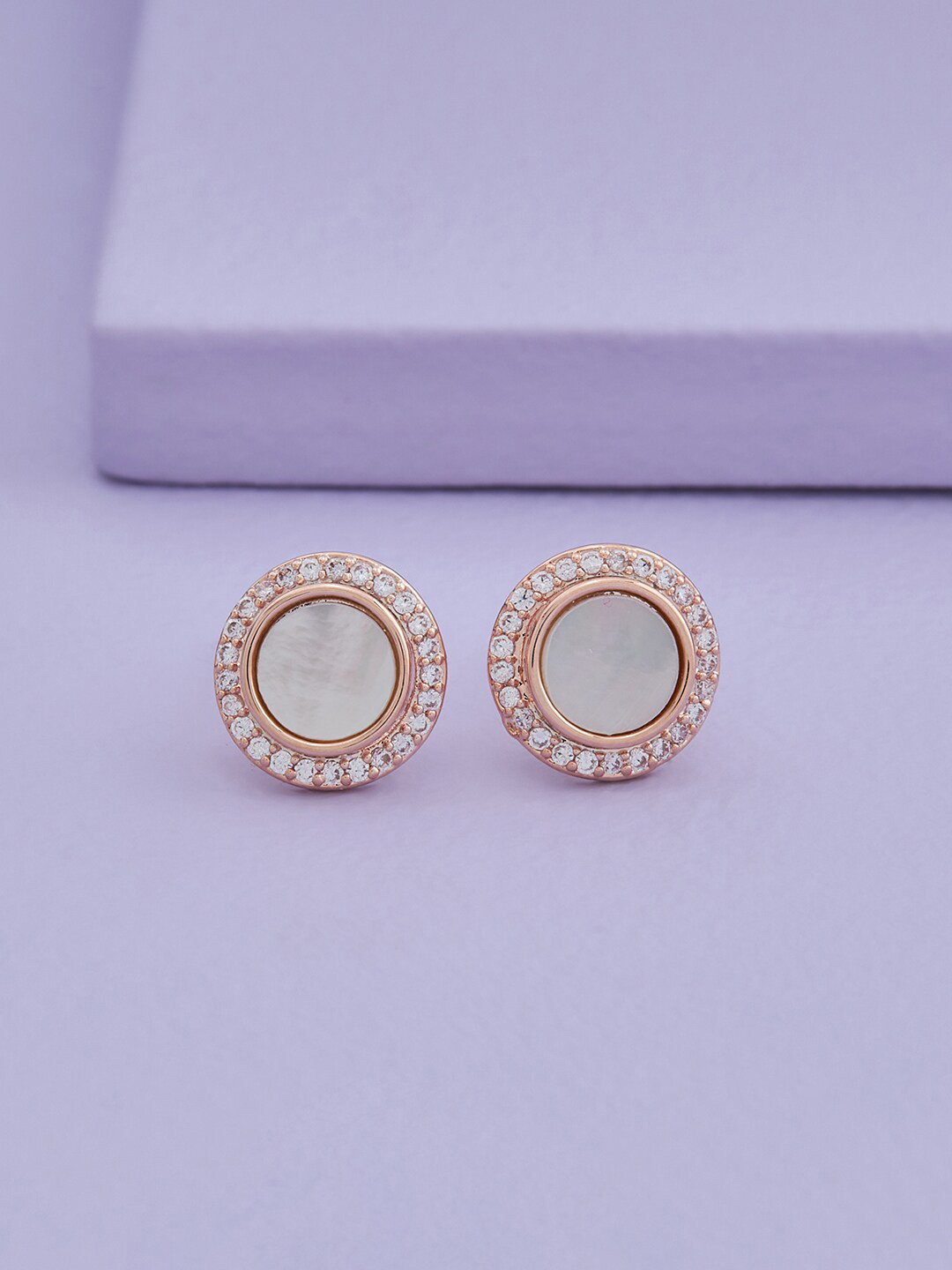

Kushal's Fashion Jewellery Rose Gold Plated CZ Contemporary Studs Earrings, White