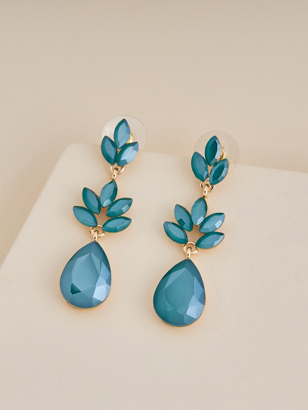 

Kushal's Fashion Jewellery Gold-Plated Teardrop Shaped Drop Earrings, Sea green
