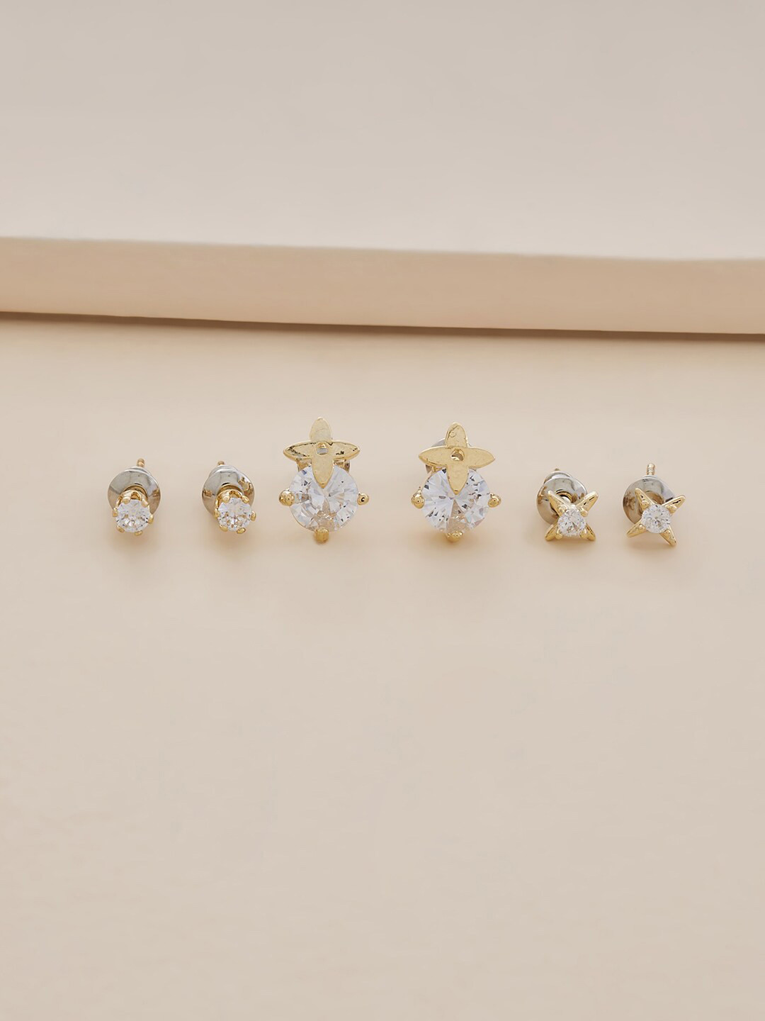 

Kushal's Fashion Jewellery Set Of 3 Gold-Plated Contemporary Studs Earrings, White