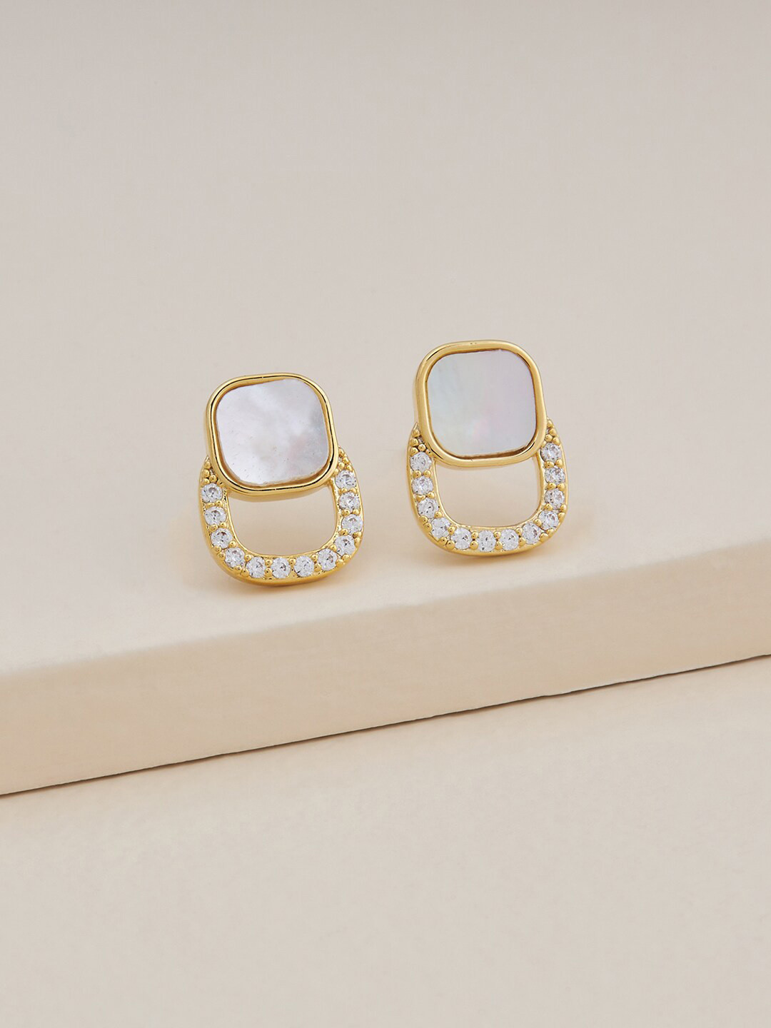 

Kushal's Fashion Jewellery Gold-Plated Cubic Zirconia Studded Contemporary Studs Earrings, White