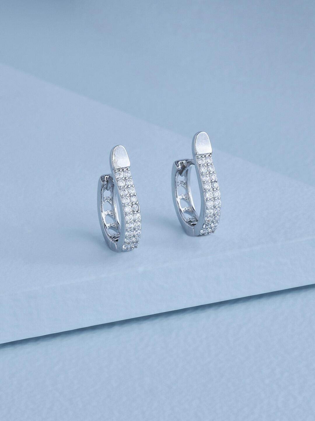 

Kushal's Fashion Jewellery Rhodium-Plated Contemporary Hoop Earrings, Silver