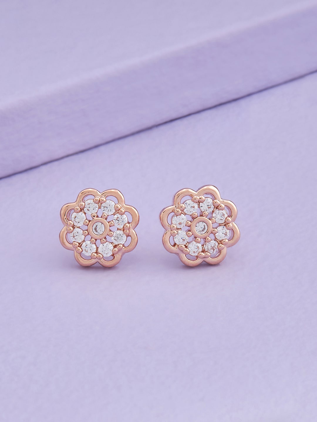 

Kushal's Fashion Jewellery Rose-Gold Plated Contemporary Studs Earrings, White