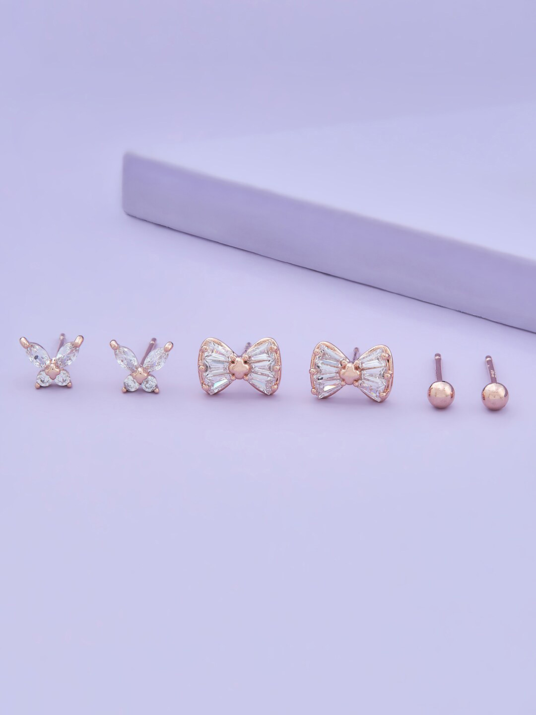 

Kushal's Fashion Jewellery Pack of 3 Rose Gold-Plated Contemporary Studs Earrings