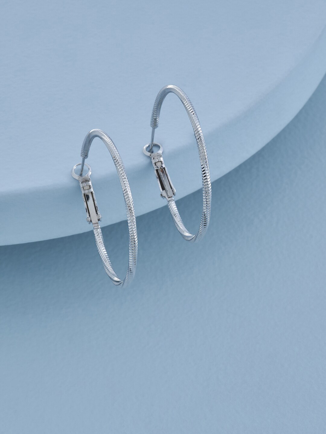 

Kushal's Fashion Jewellery Rhodium-Plated Circular Hoop Earrings, Silver