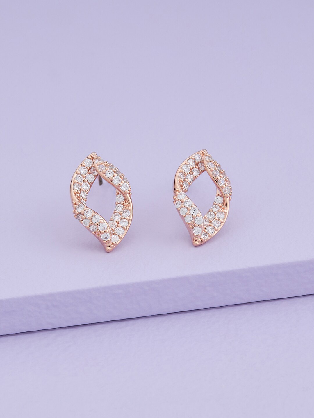 

Kushal's Fashion Jewellery Rose Gold Plated CZ Contemporary Studs Earrings, White