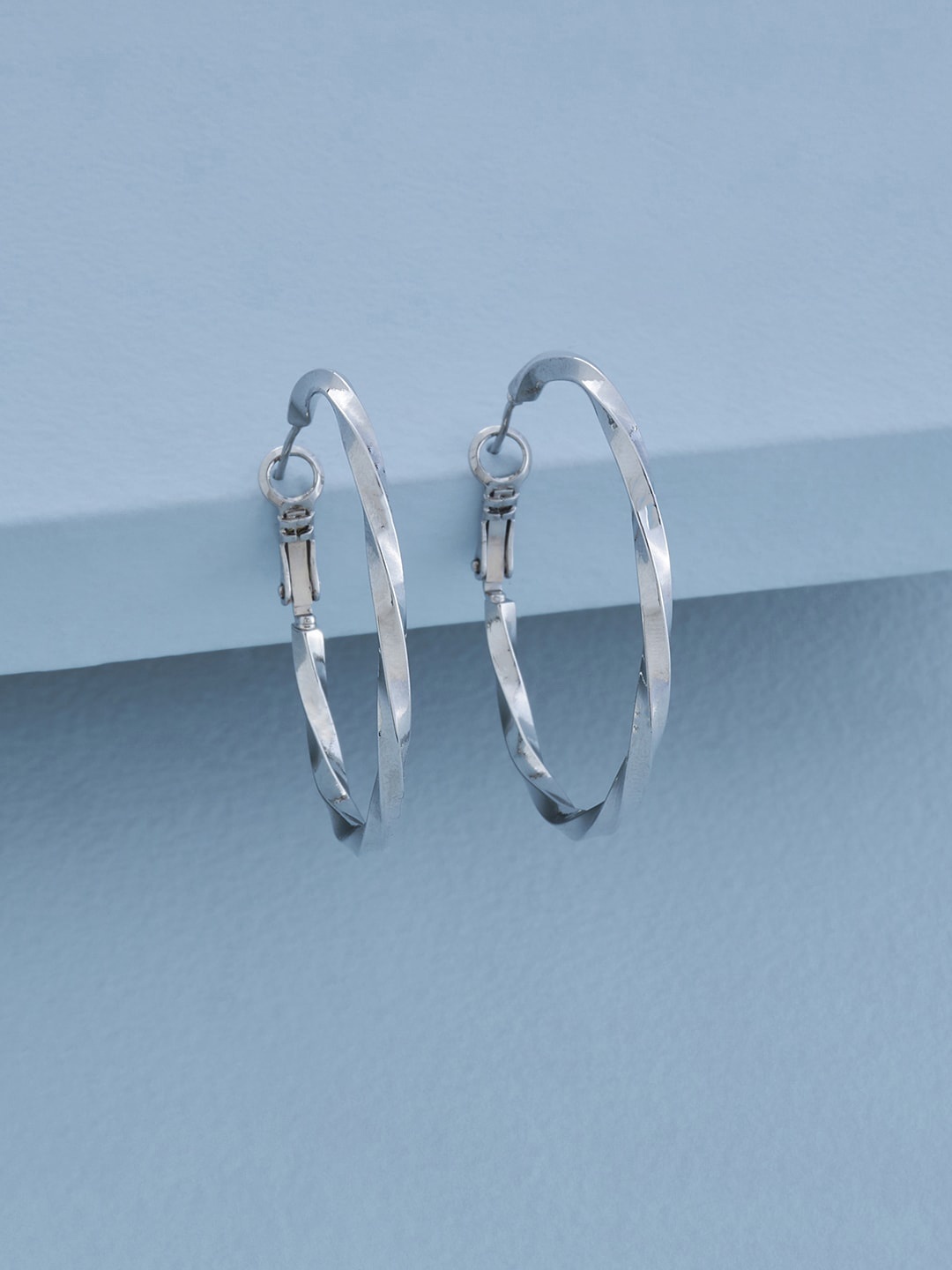 

Kushal's Fashion Jewellery Rhodium Plated Circular Hoop Earrings, Silver