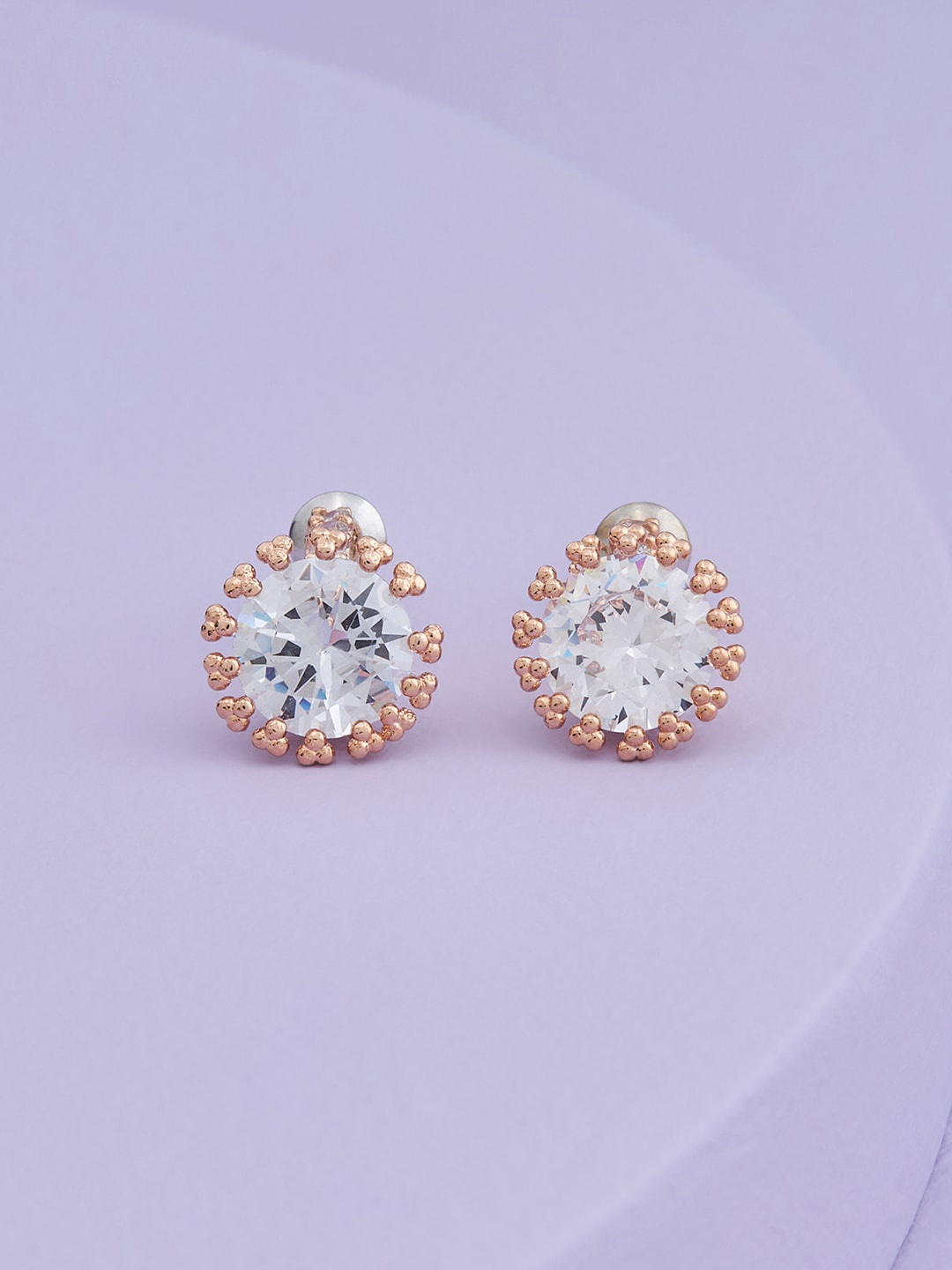 

Kushal's Fashion Jewellery Rose-Gold Plated Contemporary Studs Earrings, White