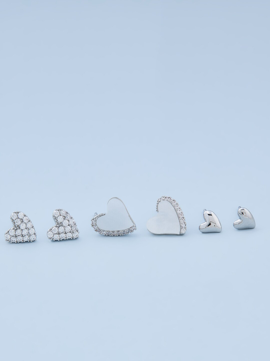 

Kushal's Fashion Jewellery Pack of 3 Rhodium-Plated Heart Shaped Studs Earrings, Silver