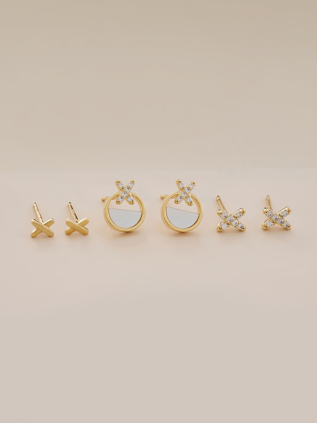 

Kushal's Fashion Jewellery Pack Of 3 Gold-Plated Contemporary Studs Earrings, White