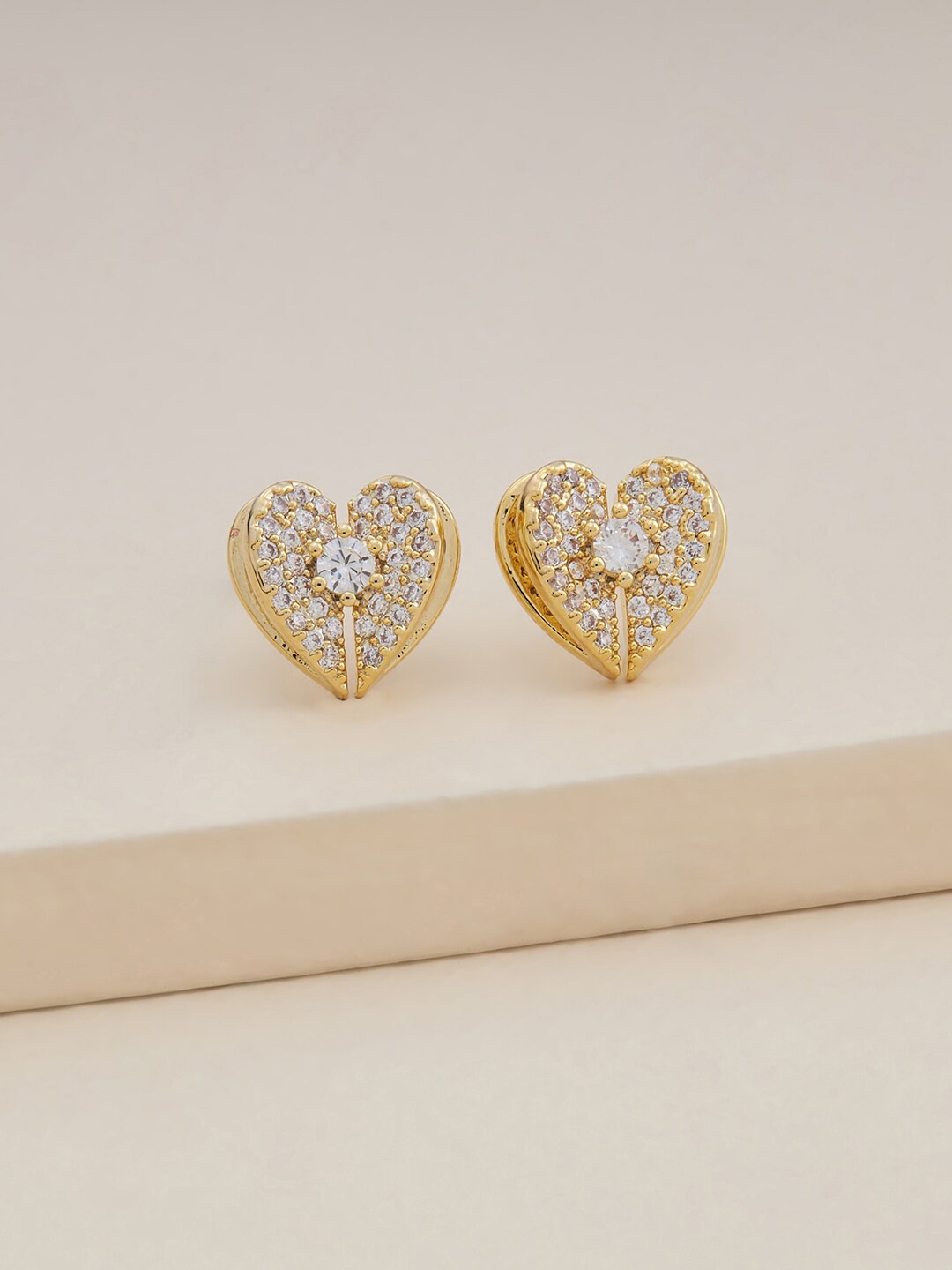 

Kushal's Fashion Jewellery Gold Plated CZ Heart Shaped Studs Earrings, White