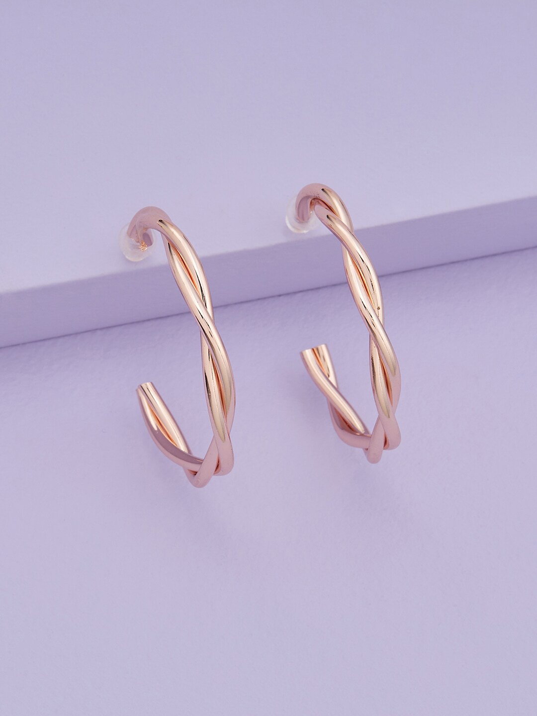 

Kushal's Fashion Jewellery Rose-Gold Plated Crescent Half Hoop Earrings