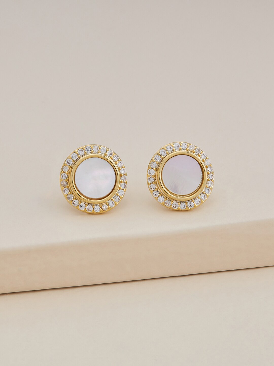 

Kushal's Fashion Jewellery Gold Plated Circular Studs Earrings, White