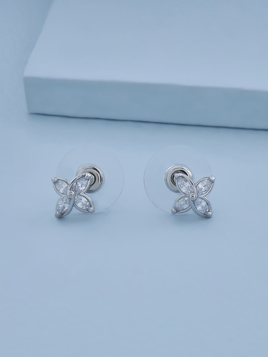 

Kushal's Fashion Jewellery Rhodium Plated Floral Studs Earrings, White