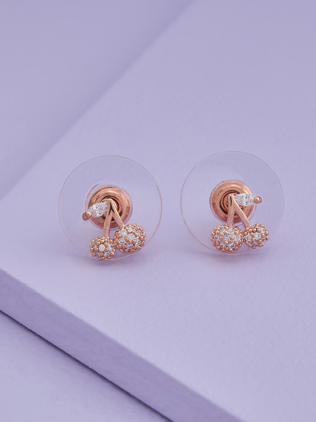 

Kushal's Fashion Jewellery Rose Gold-Plated Cubic Zirconia Studded Studs Earrings