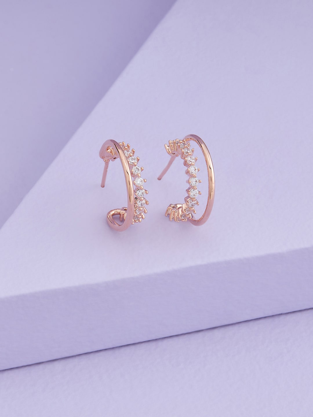 

Kushal's Fashion Jewellery Rose-Gold Plated Crescent Half Hoop Earrings, White