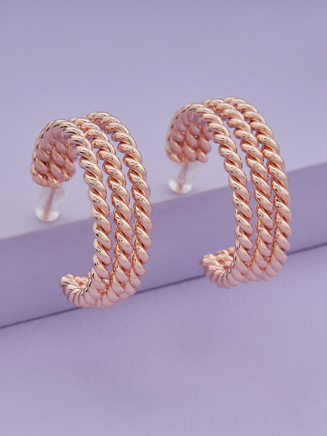 

Kushal's Fashion Jewellery Rose-Gold Plated Contemporary Half Hoop Earrings