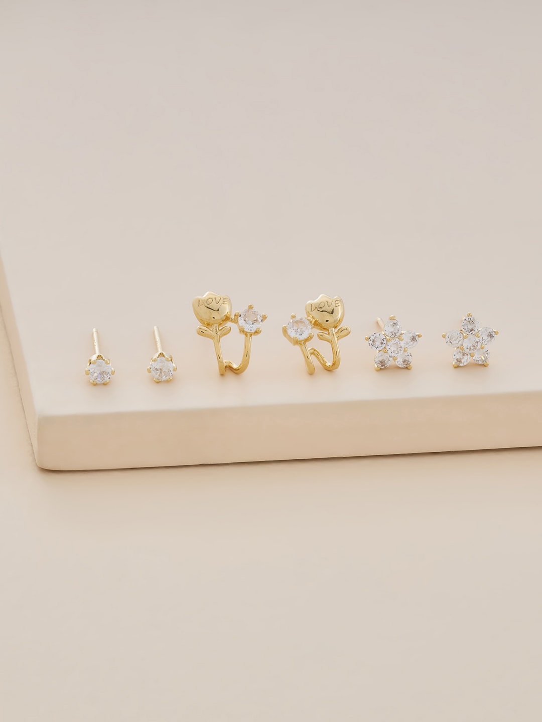 

Kushal's Fashion Jewellery Set Of 3 Gold Plated Contemporary Studs Earrings, White