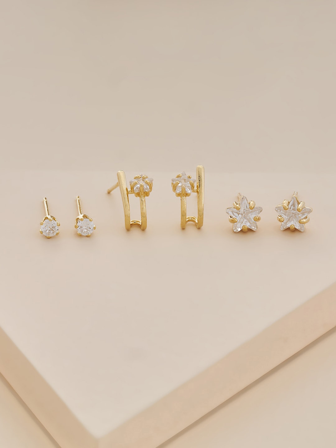 

Kushal's Fashion Jewellery Pack Of 3 Gold-Plated Contemporary Studs Earrings