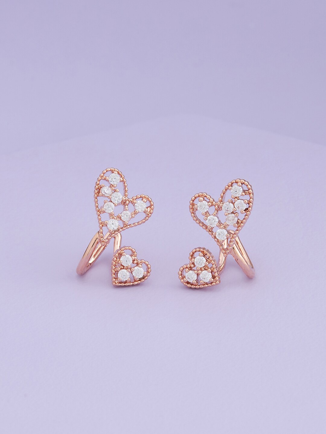

Kushal's Fashion Jewellery Rose Gold-Plated Heart Shaped Drop Earrings
