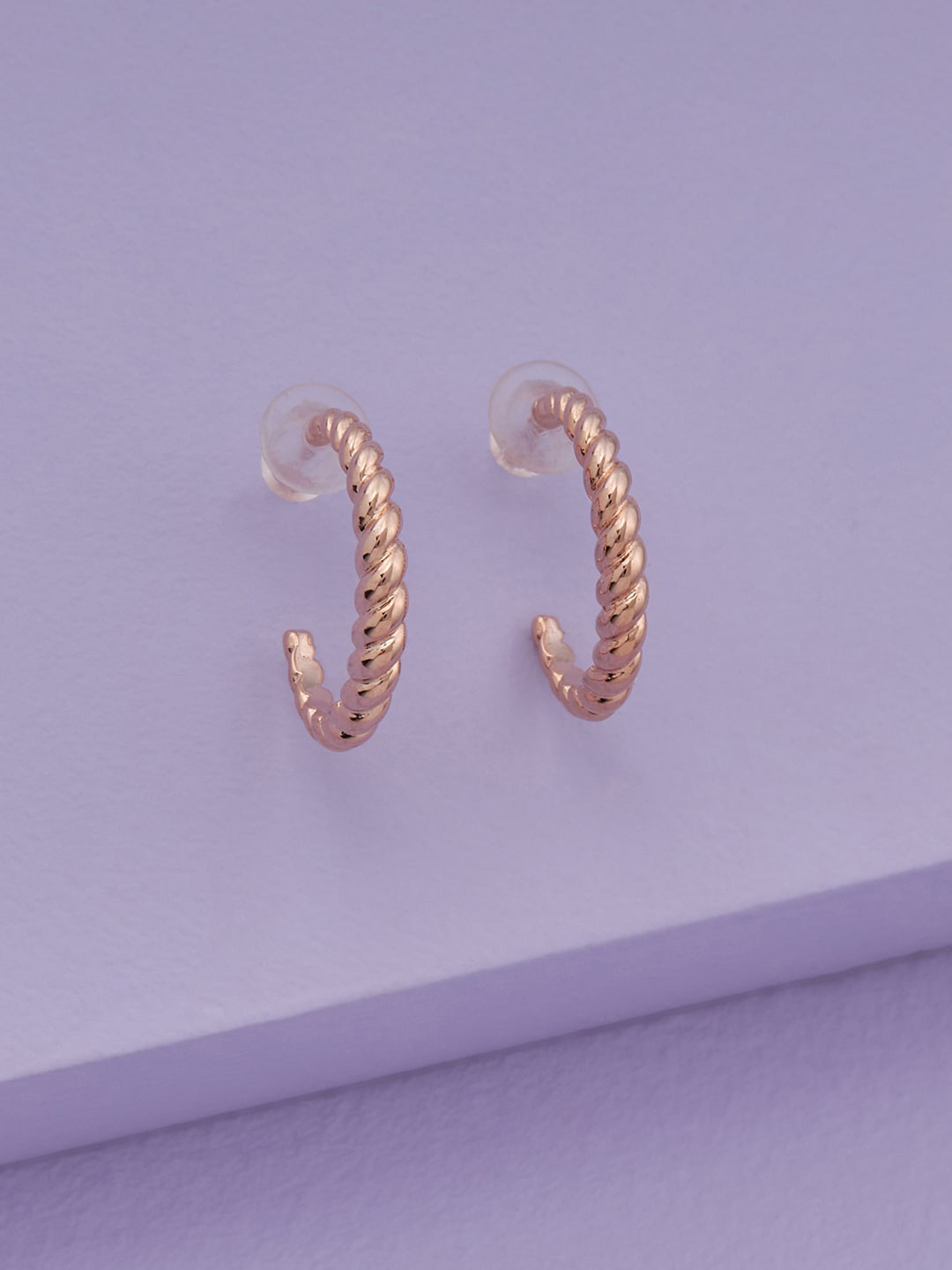 

Kushal's Fashion Jewellery Rose Gold-Plated Circular Half Hoop Earrings