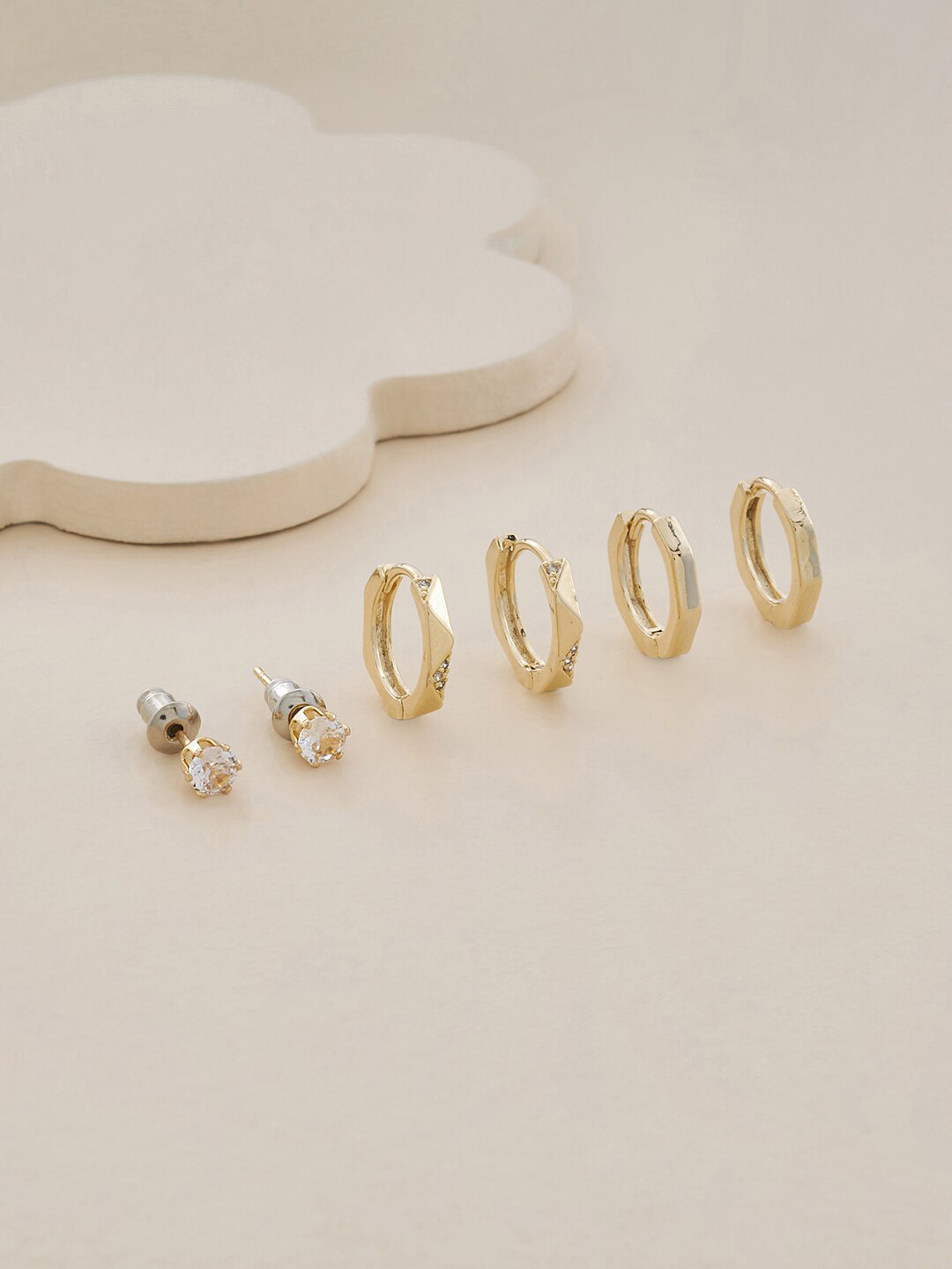 

Kushal's Fashion Jewellery Set Of 3 Gold-Plated Circular Hoop Earrings, White
