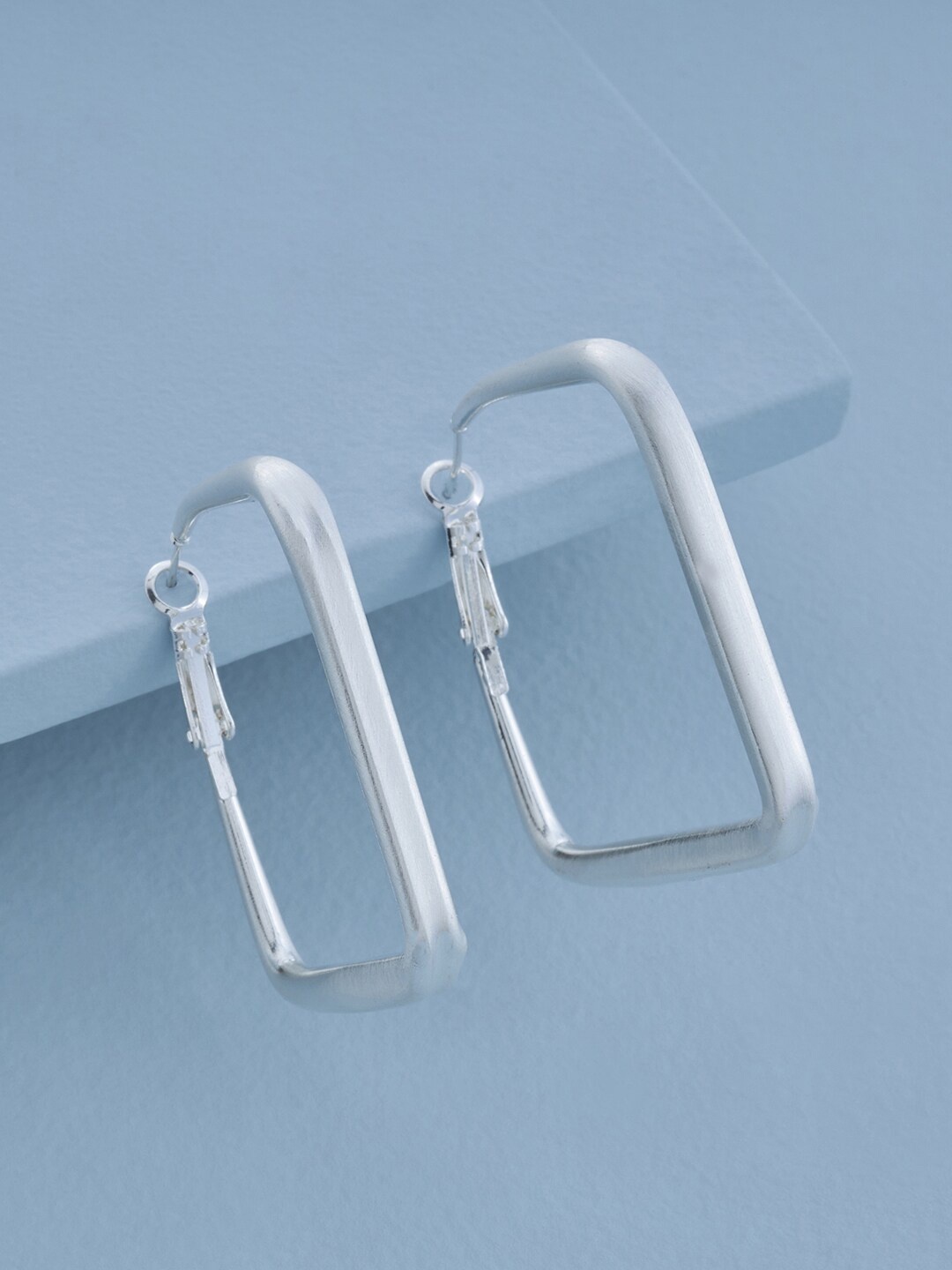 

Kushal's Fashion Jewellery Rhodium Plated Square Half Hoop Earrings, Silver