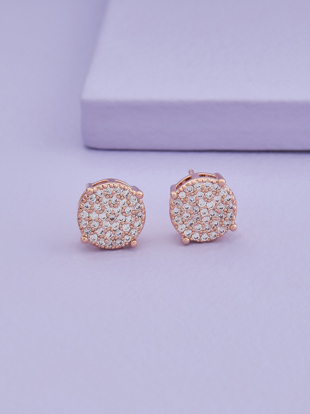 

Kushal's Fashion Jewellery Rose Gold-Plated Cubic Zirconia Circular Studs Earrings, White