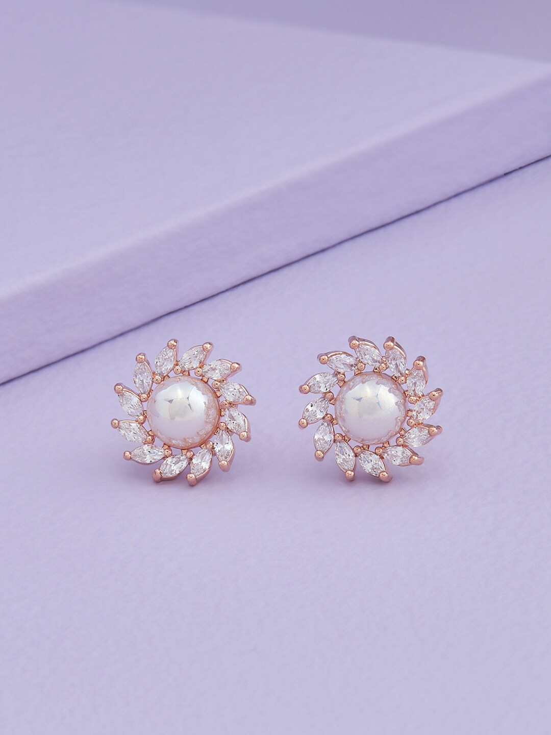 

Kushal's Fashion Jewellery Rose-Gold Plated Contemporary Studs Earrings, White