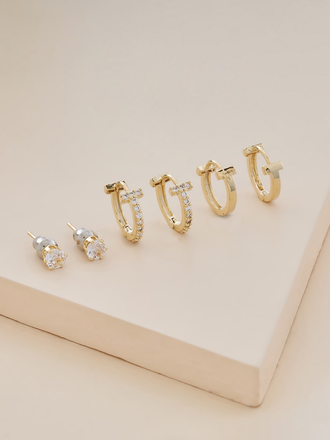 

Kushal's Fashion Jewellery Set Of 3 Gold-Plated Contemporary Studs Earrings, White