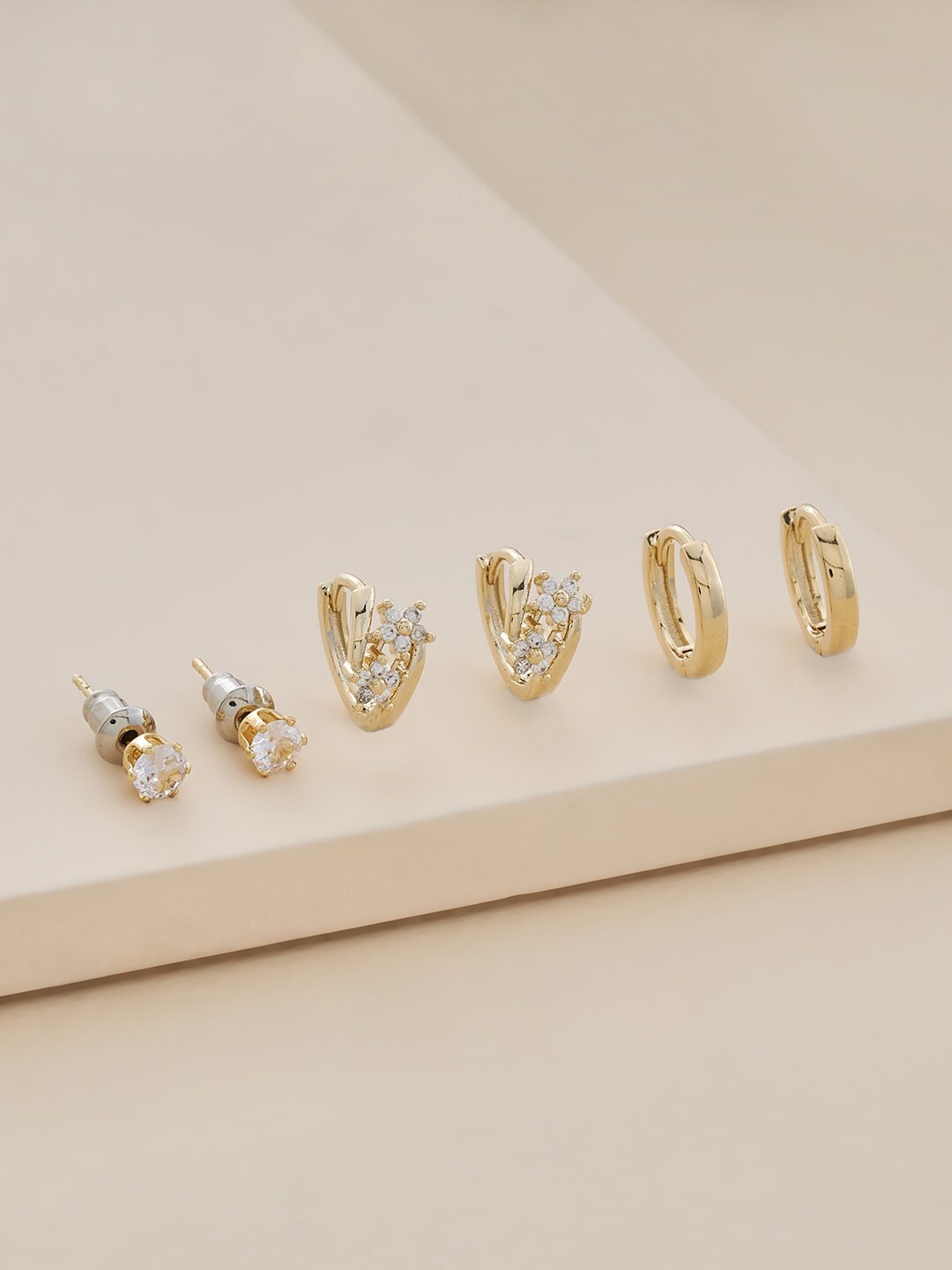 

Kushal's Fashion Jewellery Set Of 3 Gold Plated Contemporary Studs Earrings, White