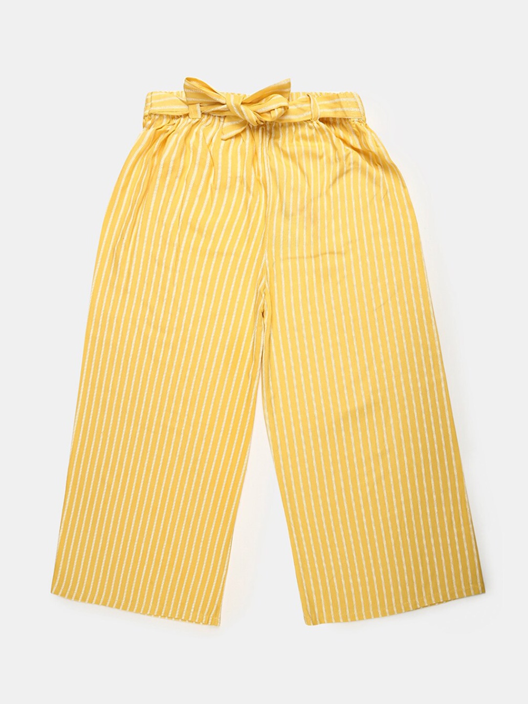 

V-Mart Girls Striped Mid-Rise Flat-Front Plain Trouser, Yellow