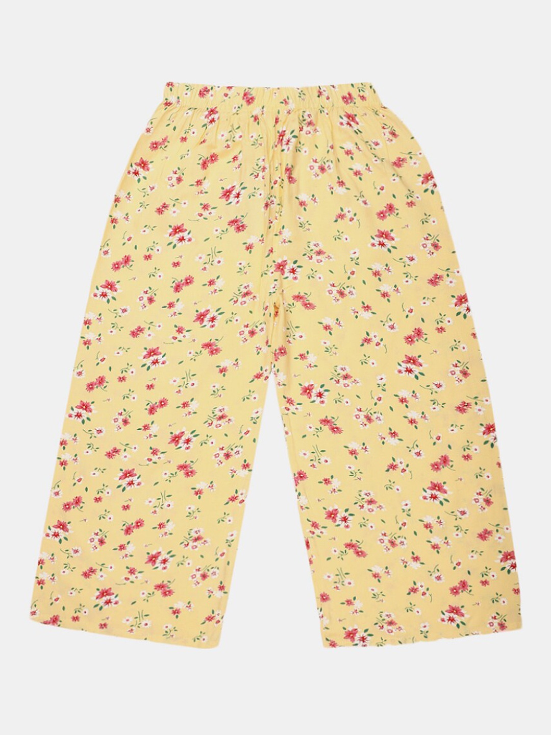

V-Mart Girls Floral Printed Mid-Rise Lounge Pants, Yellow